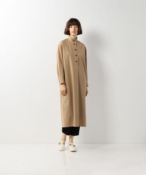 Steven Alan＞ ダークグブラウン ステンカラーコート ウール混合