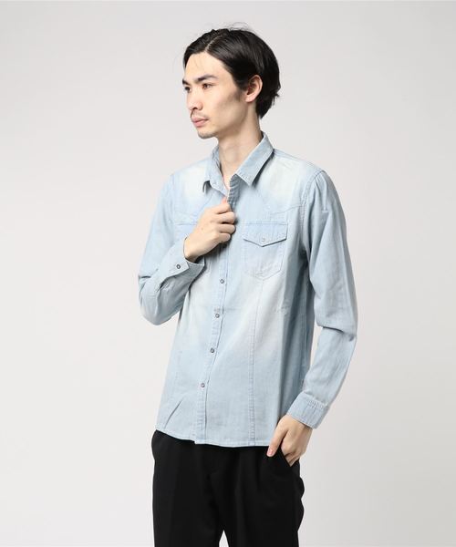 VENCEEXCHANGE（ヴァンスエクスチェンジ）の「バックプリントデニムシャツ（シャツ/ブラウス・メンズ・スカイブルー/ブルー・M/L）」の7枚目の写真