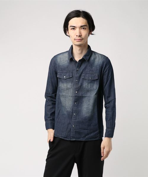 VENCEEXCHANGE（ヴァンスエクスチェンジ）の「バックプリントデニムシャツ（シャツ/ブラウス・メンズ・スカイブルー/ブルー・M/L）」の6枚目の写真