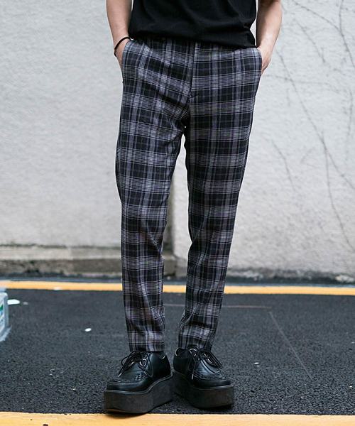 sulvam 23ss チェックスラックス セール】WEGO/スクールチェックスリムスラックス（スラックス