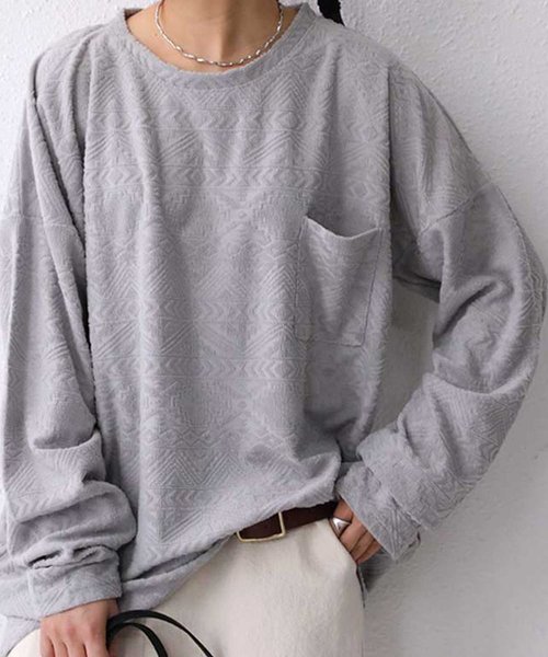 antiqua(アンティカ)の「パイルワイドトップス(Tシャツ/カットソー・レディース・ライトグレー/ブラック・ML/LXL)」の16枚目の写真