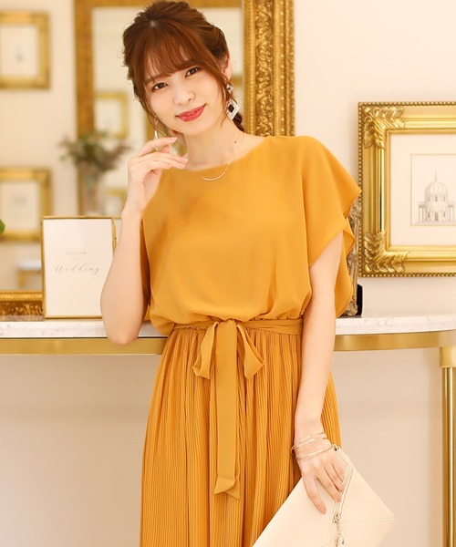 PourVous（プールヴー）の「ワードローブワンピースドレス 大きいサイズ 袖あり&ミモレ丈 結婚式 フォーマル オケージョンドレス お呼ばれ 二次会 成人式 （ドレス・レディース・ネイビー/ピンク/グレイッシュブルー/ダークグリーン/ダークラベンダー/マスタード・4L/S/M/L/XL/XXL）」の7枚目の写真