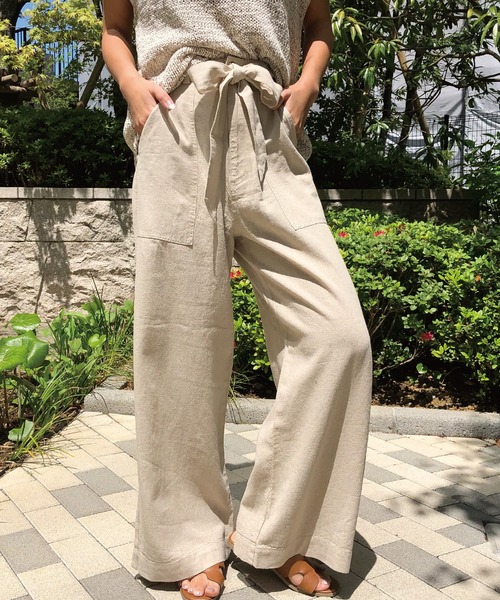 meJane（ミージェーン）の「麻レーヨン/ワイドパンツ（その他パンツ・レディース・ベージュ/グレー/オフホワイト/カーキ/ブラック/オリーブ/ダークベージュ/ナチュラル・フリー/L/M）」の5枚目の写真