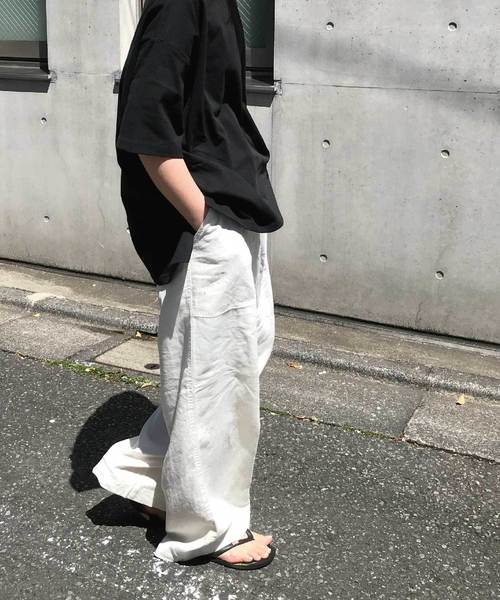 meJane（ミージェーン）の「麻レーヨン/ワイドパンツ（その他パンツ・レディース・ベージュ/グレー/オフホワイト/カーキ/ブラック/オリーブ/ダークベージュ/ナチュラル・フリー/L/M）」の2枚目の写真