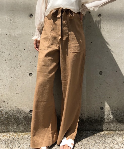 meJane（ミージェーン）の「麻レーヨン/ワイドパンツ（その他パンツ・レディース・ベージュ/グレー/オフホワイト/カーキ/ブラック/オリーブ/ダークベージュ/ナチュラル・フリー/L/M）」の6枚目の写真