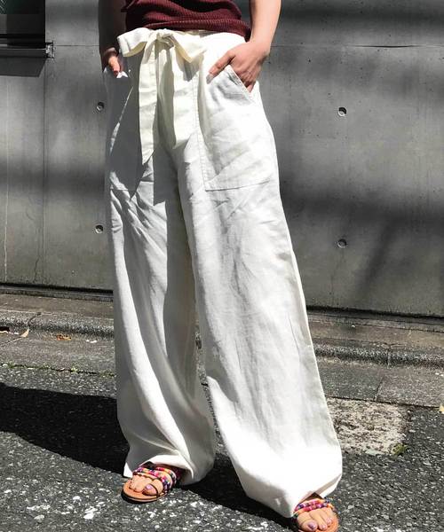 meJane（ミージェーン）の「麻レーヨン/ワイドパンツ（その他パンツ・レディース・ベージュ/グレー/オフホワイト/カーキ/ブラック/オリーブ/ダークベージュ/ナチュラル・フリー/L/M）」の10枚目の写真