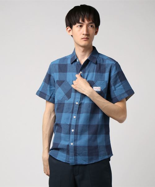 JEANS MATE(ジーンズメイト)の「綿麻チェックワークシャツ(シャツ/ブラウス・メンズ・ブラック/ネイビー/グレー・MEDIUM/X-LARGE/LARGE)」の3枚目の写真