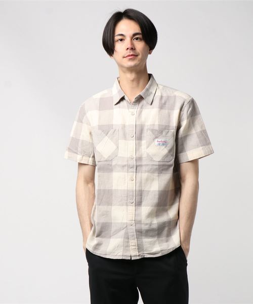 JEANS MATE(ジーンズメイト)の「綿麻チェックワークシャツ(シャツ/ブラウス・メンズ・ブラック/ネイビー/グレー・MEDIUM/X-LARGE/LARGE)」の2枚目の写真