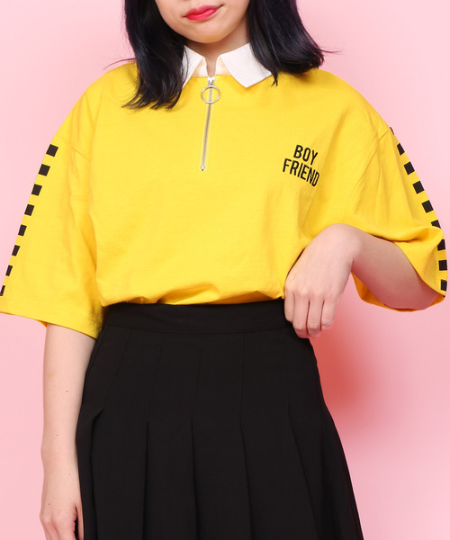 WC(ダブル シー)の「WC/フラッグチェック半袖ラガーシャツ(Tシャツ/カットソー・レディース・ブラック/パープル/イエロー・FREE)」の3枚目の写真