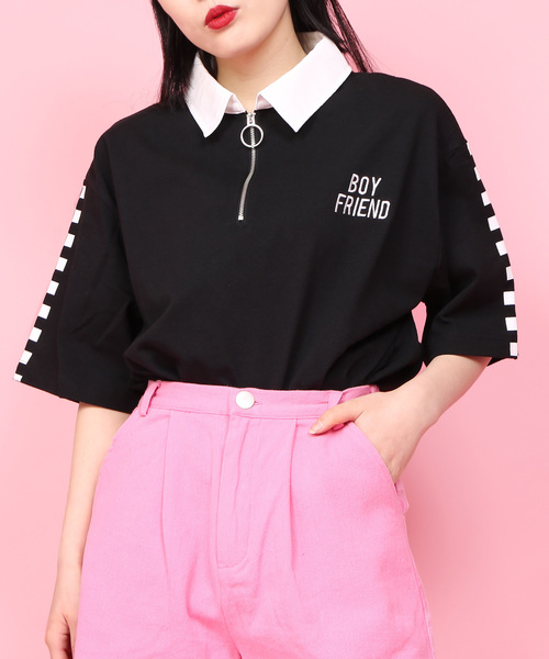 WC(ダブル シー)の「WC/フラッグチェック半袖ラガーシャツ(Tシャツ/カットソー・レディース・ブラック/パープル/イエロー・FREE)」の2枚目の写真