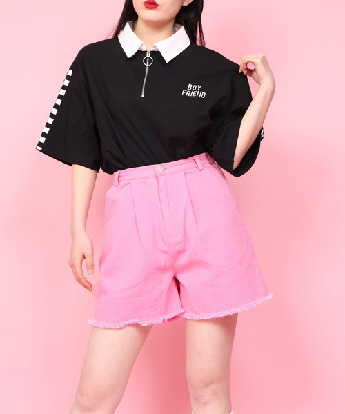 WC(ダブル シー)の「WC/フラッグチェック半袖ラガーシャツ(Tシャツ/カットソー・レディース・ブラック/パープル/イエロー・FREE)」の6枚目の写真