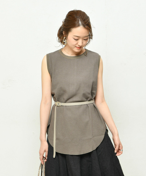 DouDou（ドゥドゥ）の「バックヘンリータンク（Tシャツ/カットソー・レディース・ブラック/オフホワイト/カーキ・FREE）」の3枚目の写真