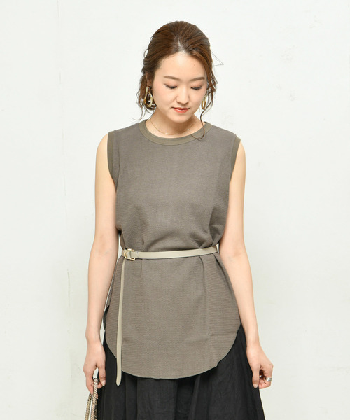 DouDou（ドゥドゥ）の「バックヘンリータンク（Tシャツ/カットソー・レディース・ブラック/オフホワイト/カーキ・FREE）」の7枚目の写真