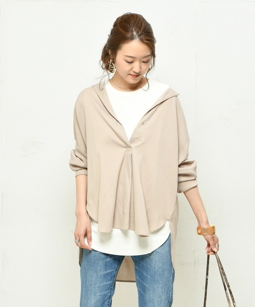 DouDou（ドゥドゥ）の「バックヘンリータンク（Tシャツ/カットソー・レディース・ブラック/オフホワイト/カーキ・FREE）」の13枚目の写真