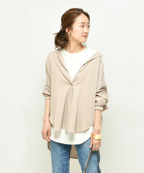 DouDou（ドゥドゥ）の「バックヘンリータンク（Tシャツ/カットソー・レディース・ブラック/オフホワイト/カーキ・FREE）」の14枚目の写真