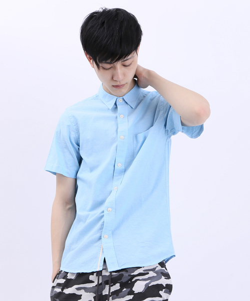 WEGO(ウィゴー)の「WEGO/オックスフォード半袖シャツ(シャツ/ブラウス・メンズ・ホワイト/グリーン/ブルー・LARGE/MEDIUM)」の3枚目の写真