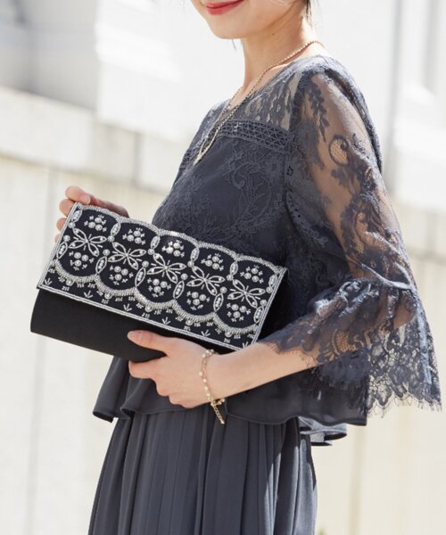 Dorry Doll（ドリードール）の「ビーズｘパール刺繍モチーフ使いクラッチバッグ（クラッチバッグ・レディース・ブラック/ベージュ/モカ・FREE）」の21枚目の写真