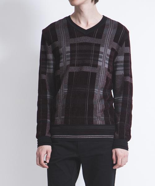 5351 POUR LES HOMMES（ゴーサンゴーイチプールオム）の「ライトタータンニット（ニット/セーター・メンズ・ホワイト/ブラック/ボルドー・44/50/48/46）」の3枚目の写真