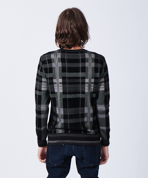 5351 POUR LES HOMMES（ゴーサンゴーイチプールオム）の「ライトタータンニット（ニット/セーター・メンズ・ホワイト/ブラック/ボルドー・44/50/48/46）」の14枚目の写真