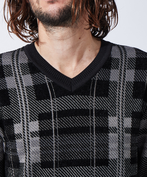 5351 POUR LES HOMMES（ゴーサンゴーイチプールオム）の「ライトタータンニット（ニット/セーター・メンズ・ホワイト/ブラック/ボルドー・44/50/48/46）」の15枚目の写真