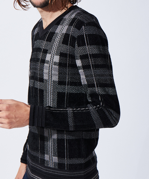 5351 POUR LES HOMMES（ゴーサンゴーイチプールオム）の「ライトタータンニット（ニット/セーター・メンズ・ホワイト/ブラック/ボルドー・44/50/48/46）」の16枚目の写真