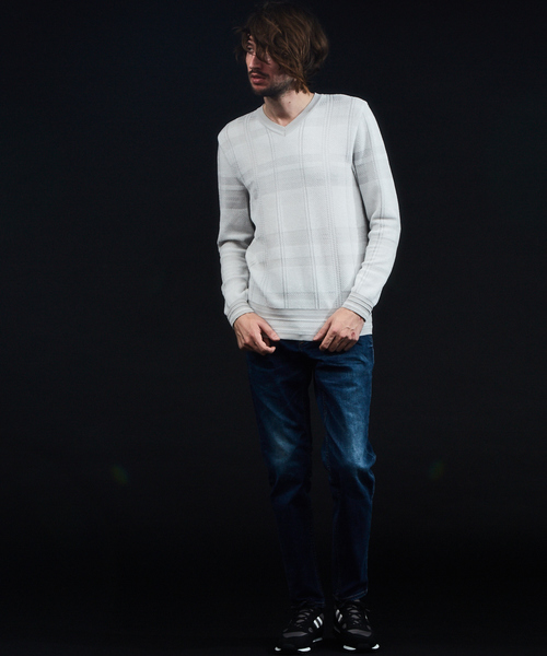 5351 POUR LES HOMMES（ゴーサンゴーイチプールオム）の「ライトタータンニット（ニット/セーター・メンズ・ホワイト/ブラック/ボルドー・44/50/48/46）」の9枚目の写真