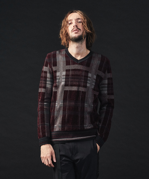 5351 POUR LES HOMMES（ゴーサンゴーイチプールオム）の「ライトタータンニット（ニット/セーター・メンズ・ホワイト/ブラック/ボルドー・44/50/48/46）」の13枚目の写真