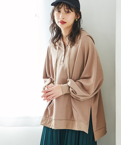 GeeRA(ジーラ)の「ヘンリーネックパーカー(パーカー・レディース・ブラック/モカ/杢グレー・MEDIUM/LARGE/X-LARGE)」の9枚目の写真