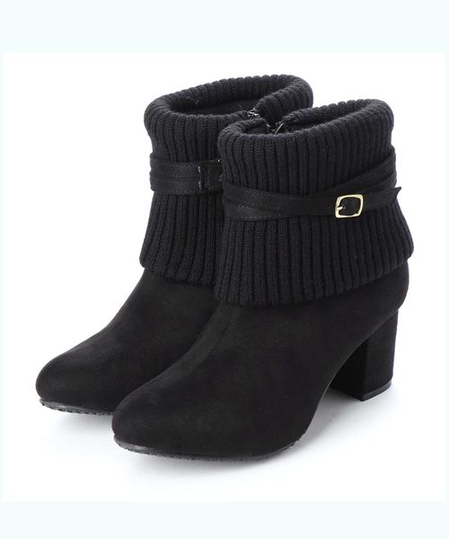 grandfleur(グランドフルール)の「ベルト付きニットショートブーツ【2WAY仕様】(ブーツ)」|ブラック