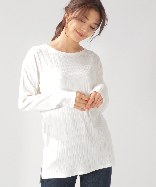 BAYFLOW(ベイフロー)の「リブロングTシャツ(Tシャツ/カットソー・レディース・ブラック/ベージュ/ブラウン/オフホワイト・SMALL/MEDIUM)」の2枚目の写真