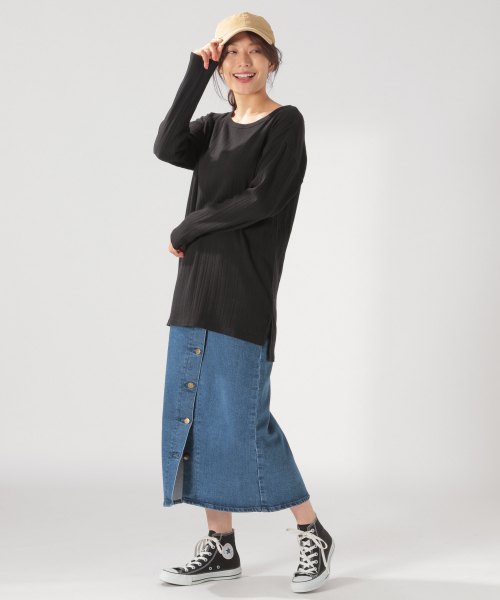 BAYFLOW(ベイフロー)の「リブロングTシャツ(Tシャツ/カットソー・レディース・ブラック/ベージュ/ブラウン/オフホワイト・SMALL/MEDIUM)」の10枚目の写真