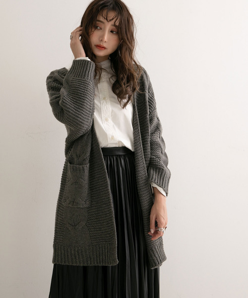夢展望(ユメテンボウ)の「ざっくりケーブルニットロングカーデ(カーディガン)」|チャコールグレー