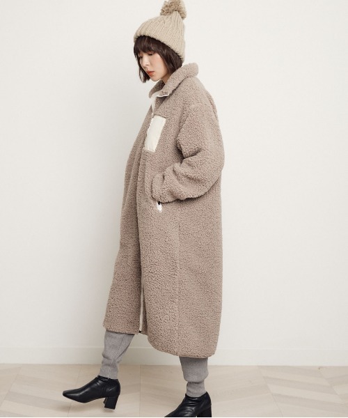 miniyu(ミニュウ)の「ボアフリースジップロングコート(その他アウター)」|グレー