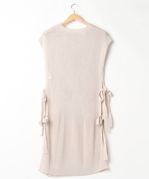 minius（ミニウス）の「麻タッチロングベスト/レディース  半袖  レイヤード（ベスト・レディース・モカ/ブラック/アイボリー・MEDIUM）」の5枚目の写真