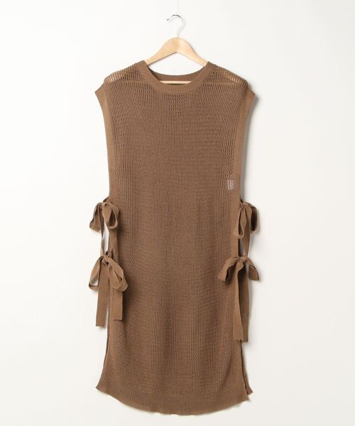 minius（ミニウス）の「麻タッチロングベスト/レディース  半袖  レイヤード（ベスト・レディース・モカ/ブラック/アイボリー・MEDIUM）」の4枚目の写真