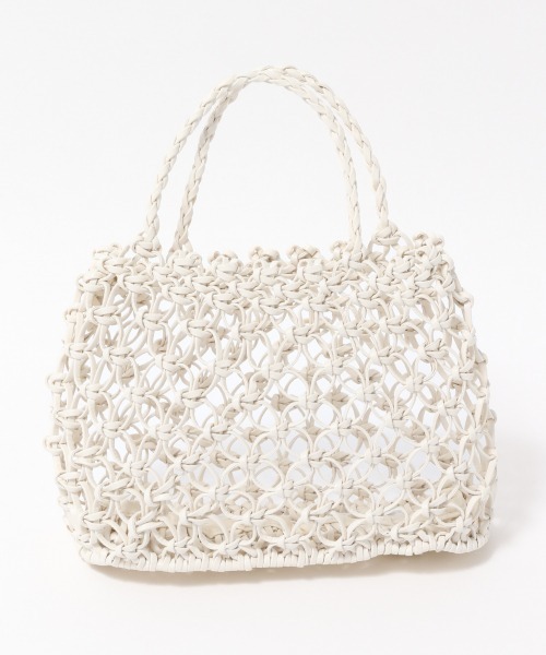 LOWRYS FARM（ローリーズファーム）の「フェイクレザーマクラメＢＡＧ　873640（トートバッグ・レディース・オフホワイト/ブラック/ブルー・FREE）」の4枚目の写真