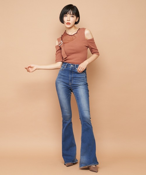 SPIRALGIRL（スパイラルガール）の「アシンメトリーシースルートップス（Tシャツ/カットソー・レディース・グリーン/ブラウン/ブラック・FREE）」の9枚目の写真