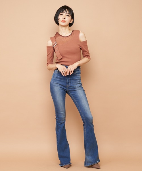 SPIRALGIRL（スパイラルガール）の「アシンメトリーシースルートップス（Tシャツ/カットソー・レディース・グリーン/ブラウン/ブラック・FREE）」の10枚目の写真