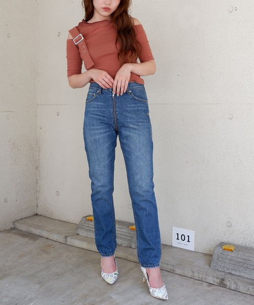 SPIRALGIRL（スパイラルガール）の「アシンメトリーシースルートップス（Tシャツ/カットソー・レディース・グリーン/ブラウン/ブラック・FREE）」の13枚目の写真