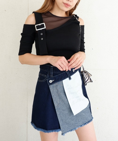 SPIRALGIRL（スパイラルガール）の「アシンメトリーシースルートップス（Tシャツ/カットソー・レディース・グリーン/ブラウン/ブラック・FREE）」の19枚目の写真