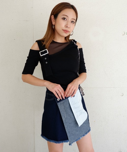 SPIRALGIRL（スパイラルガール）の「アシンメトリーシースルートップス（Tシャツ/カットソー・レディース・グリーン/ブラウン/ブラック・FREE）」の20枚目の写真