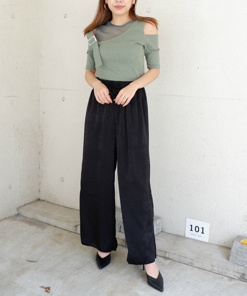 SPIRALGIRL（スパイラルガール）の「アシンメトリーシースルートップス（Tシャツ/カットソー・レディース・グリーン/ブラウン/ブラック・FREE）」の21枚目の写真