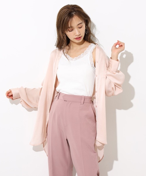 one after another NICE CLAUP（ワンアフターアナザーナイスクラップ）の「ノーカラーゆるシルエットシャツ（シャツ/ブラウス・レディース・ベージュ/ミント/ブラウン系その他/ピンクベージュ/ブラウン系その他2・FREE）」の6枚目の写真