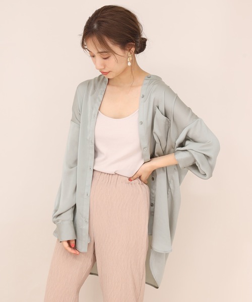 one after another NICE CLAUP（ワンアフターアナザーナイスクラップ）の「ノーカラーゆるシルエットシャツ（シャツ/ブラウス・レディース・ベージュ/ミント/ブラウン系その他/ピンクベージュ/ブラウン系その他2・FREE）」の15枚目の写真