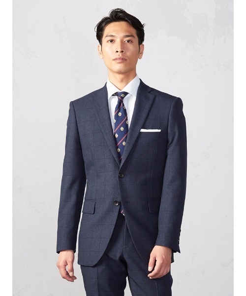 Perfect Suit FActory（パーフェクトスーツファクトリー）の「【防シワ/パンツウォッシャブル】WEB限定スーツ ウールライク ウィンドペンチェック ブルー（スーツセット