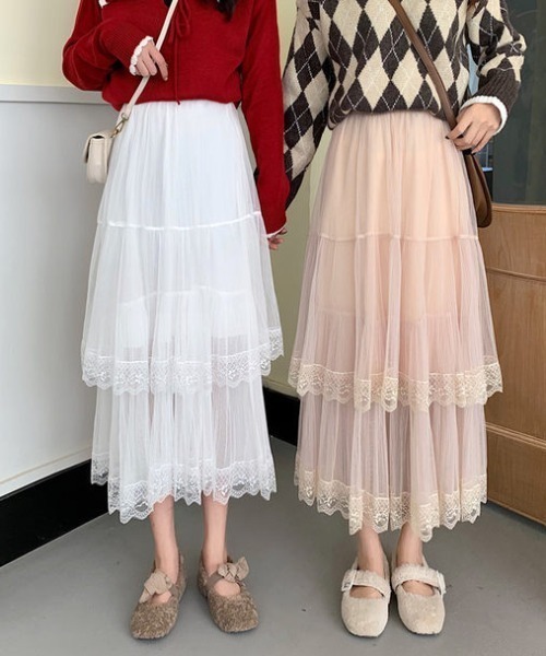 Loueme(ルエム)の「ティアードレースシアーロングスカート(スカート・レディース・ホワイト/ブラック・FREE)」の15枚目の写真