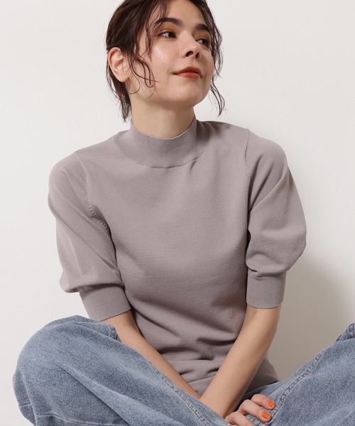 N.（N. Natural Beauty Basic）（エヌエヌナチュラルビューティーベーシック）の「【追加生産】◆プレーティング天竺ボトルネックパフ袖ニット（ニット/セーター・レディース・ブラック/ブラウン/オフホワイト/ピンク/ライトグリーン/レッド/ホワイト×ネイビー/ベージュ/グリーン・MEDIUM）」の5枚目の写真