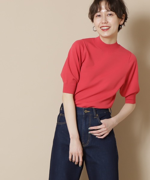 N.（N. Natural Beauty Basic）（エヌエヌナチュラルビューティーベーシック）の「【追加生産】◆プレーティング天竺ボトルネックパフ袖ニット（ニット/セーター・レディース・ブラック/ブラウン/オフホワイト/ピンク/ライトグリーン/レッド/ホワイト×ネイビー/ベージュ/グリーン・MEDIUM）」の9枚目の写真