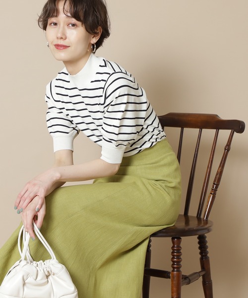 N.（N. Natural Beauty Basic）（エヌエヌナチュラルビューティーベーシック）の「【追加生産】◆プレーティング天竺ボトルネックパフ袖ニット（ニット/セーター・レディース・ブラック/ブラウン/オフホワイト/ピンク/ライトグリーン/レッド/ホワイト×ネイビー/ベージュ/グリーン・MEDIUM）」の2枚目の写真