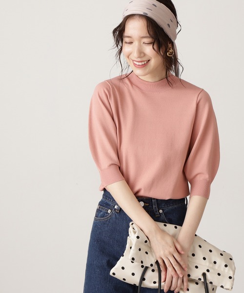 N.（N. Natural Beauty Basic）（エヌエヌナチュラルビューティーベーシック）の「【追加生産】◆プレーティング天竺ボトルネックパフ袖ニット（ニット/セーター・レディース・ブラック/ブラウン/オフホワイト/ピンク/ライトグリーン/レッド/ホワイト×ネイビー/ベージュ/グリーン・MEDIUM）」の8枚目の写真